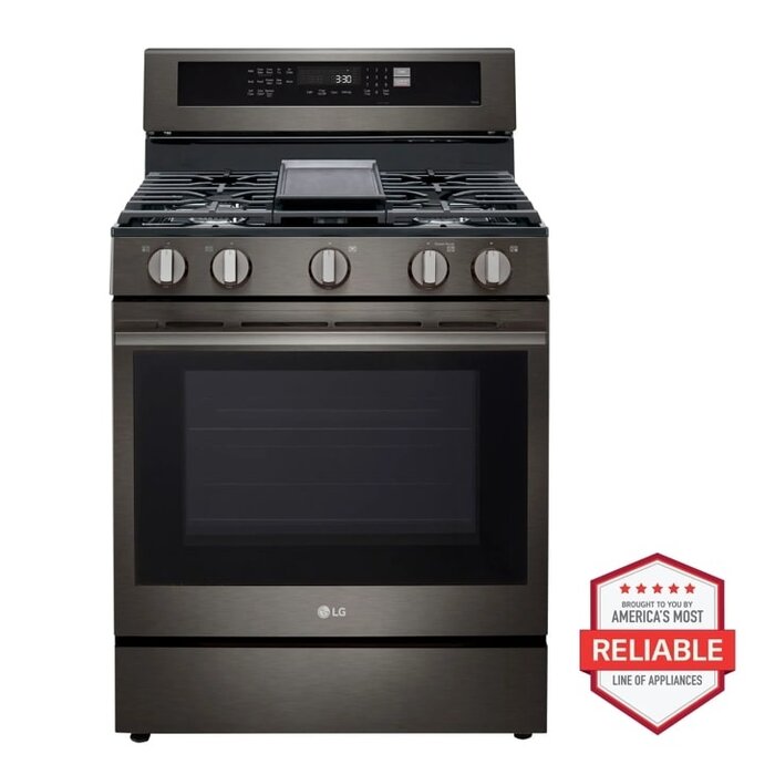 LG LG 30-in 5 burners 6.3-cu ft Air Fry Convection Oven Freestanding Natural Gas Range ( Black Stainless Steel ) Model# LRGN6325Z