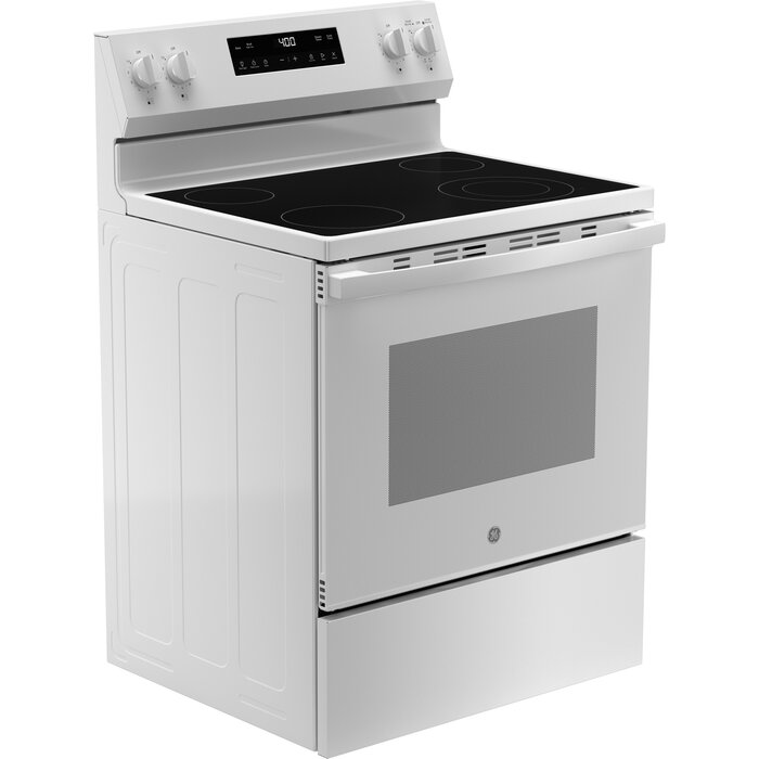 GE GE (NIB) 30-in Glass Top 4 Burners 5.3-cu ft Steam Cleaning Freestanding Electric Range (White) MODEL# GRF400SVWW