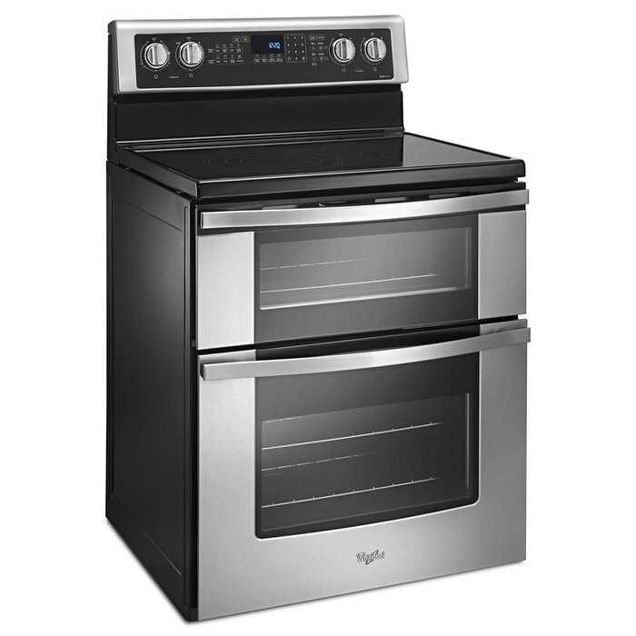 Whirlpool WHIRLPOOL 30-in Glass Top 5 Burners 4.2-cu ft / 2.5-cu ft Convection Oven Freestanding Double Oven Electric Range (Stainless Steel) MODEL# WGE745C0FS