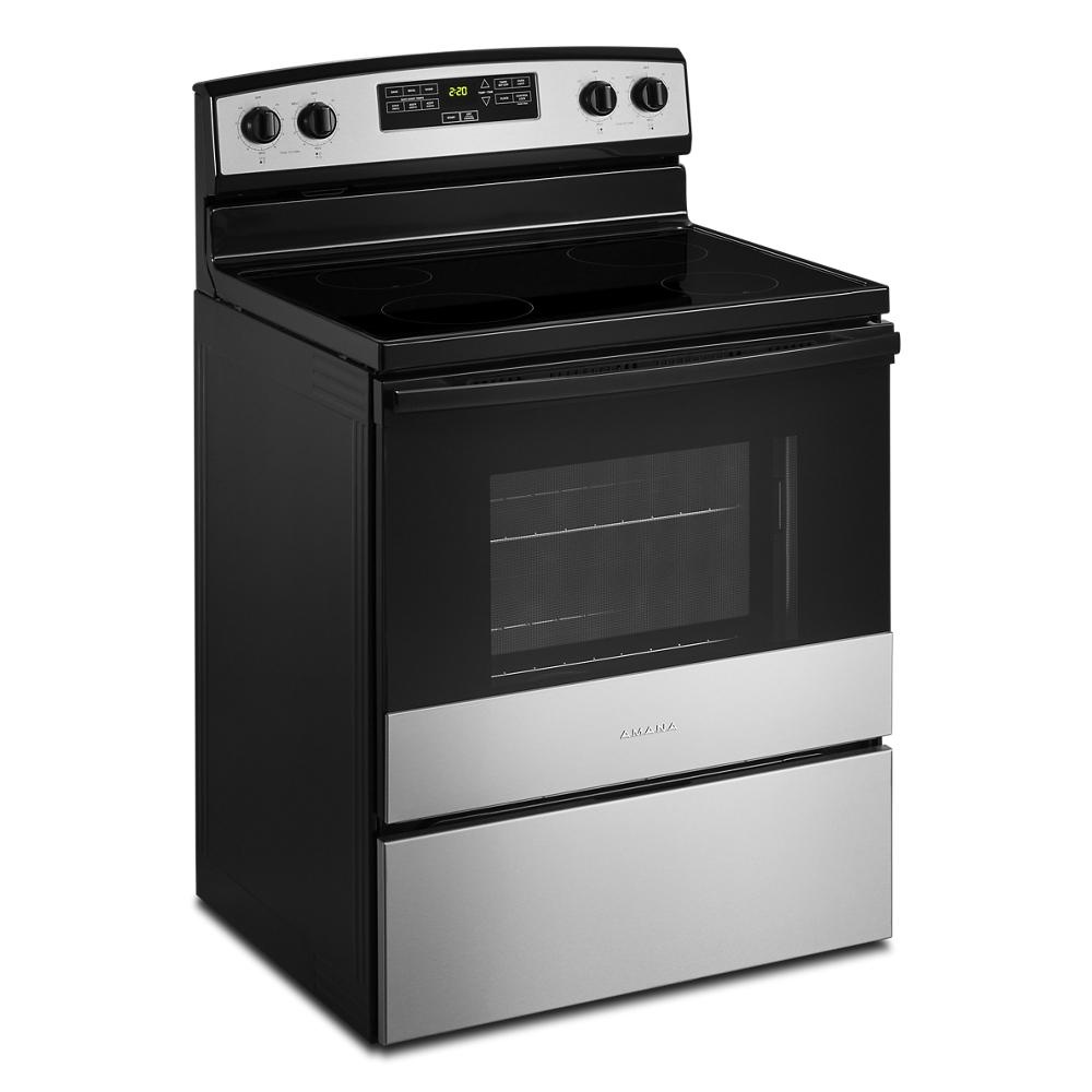 AMANA AMANA 30-in Glass Top 4 Burners 4.8-cu ft Freestanding Electric Range (Stainless Steel) MODEL# AER6303MMS