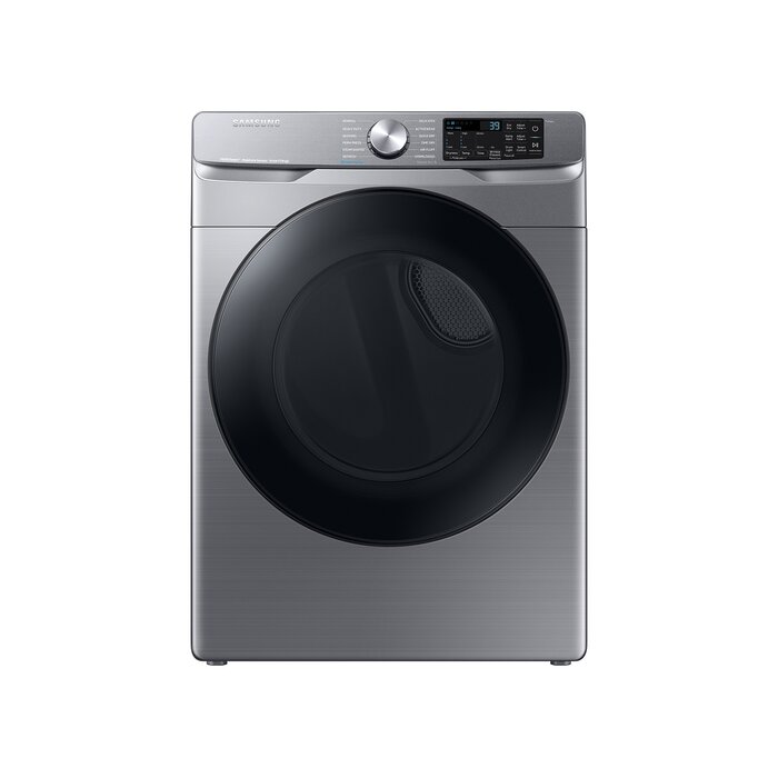 Samsung SAMSUNG (PED) 7.5 cu. ft. Smart Stackable Vented Electric Dryer with Steam Sanitize+ in Platinum With Matching Pedestal MODEL# DVE45B6300P