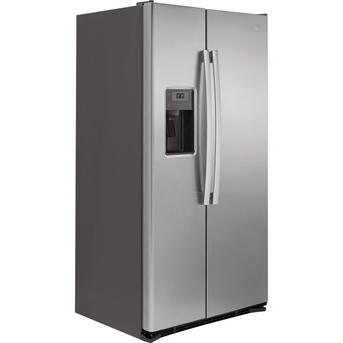 GE GE 21.9-cu ft Counter-Depth 36-in Wide Side-by-Side Refrigerator with Ice Maker ,Water and Ice Dispenser ( Stainless steel )  Model# GZS22DSJSS