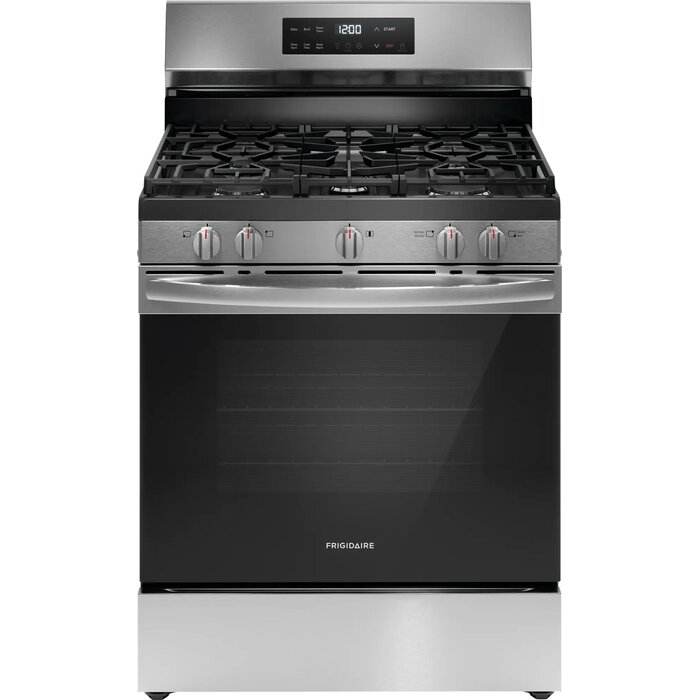 Frigidiare Frigidaire 30 in. 5 Burner Front Control Gas Range with Steam Clean in Stainless Steel Model# FCRG3062AS