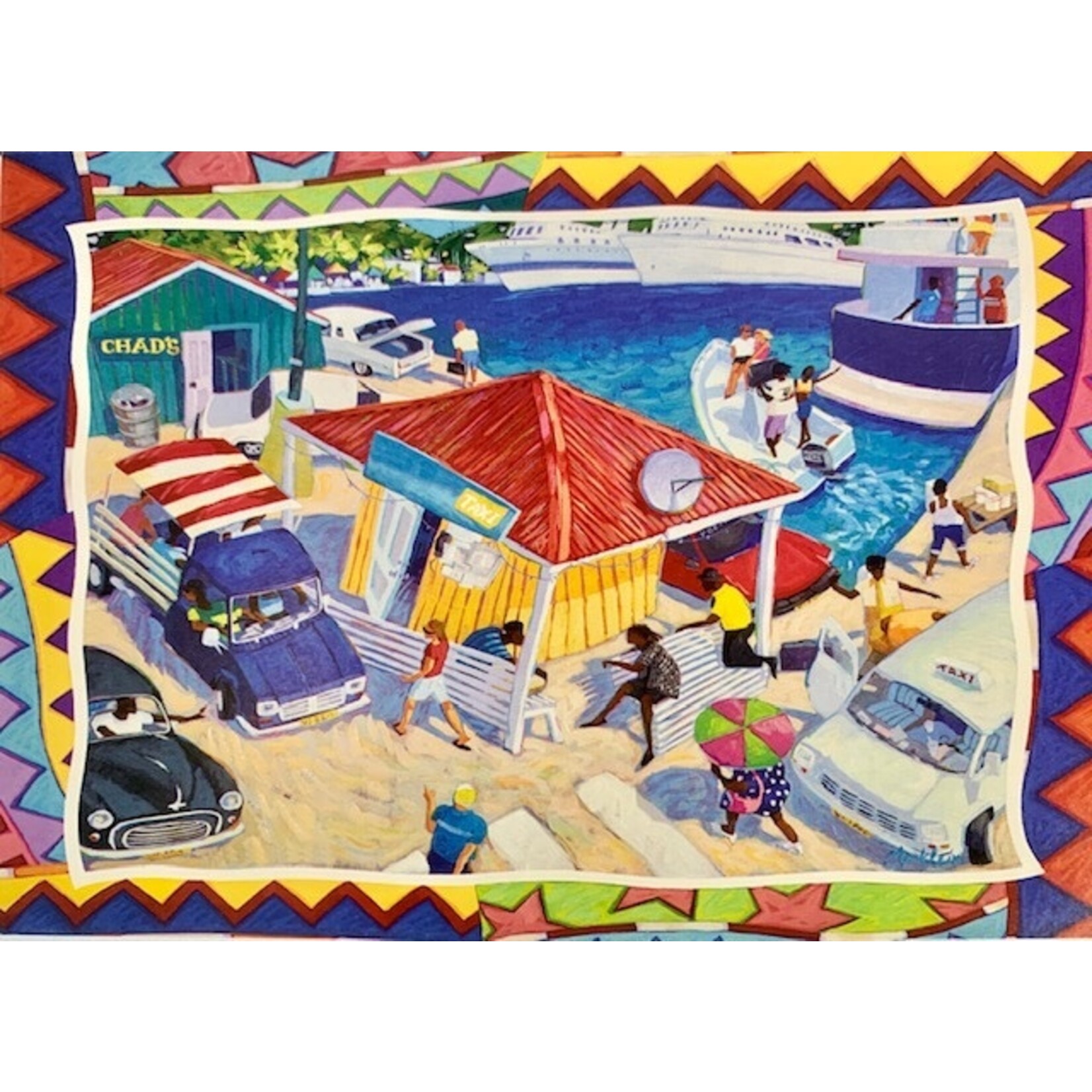 Sunny Card by Karl Merklein - Waterfront Taxi Stand