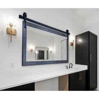 Rayne Vanity Mirror W/ Steel Barn Door Rail Size: 30.5" x 45.5", Finish: Industrial Steel