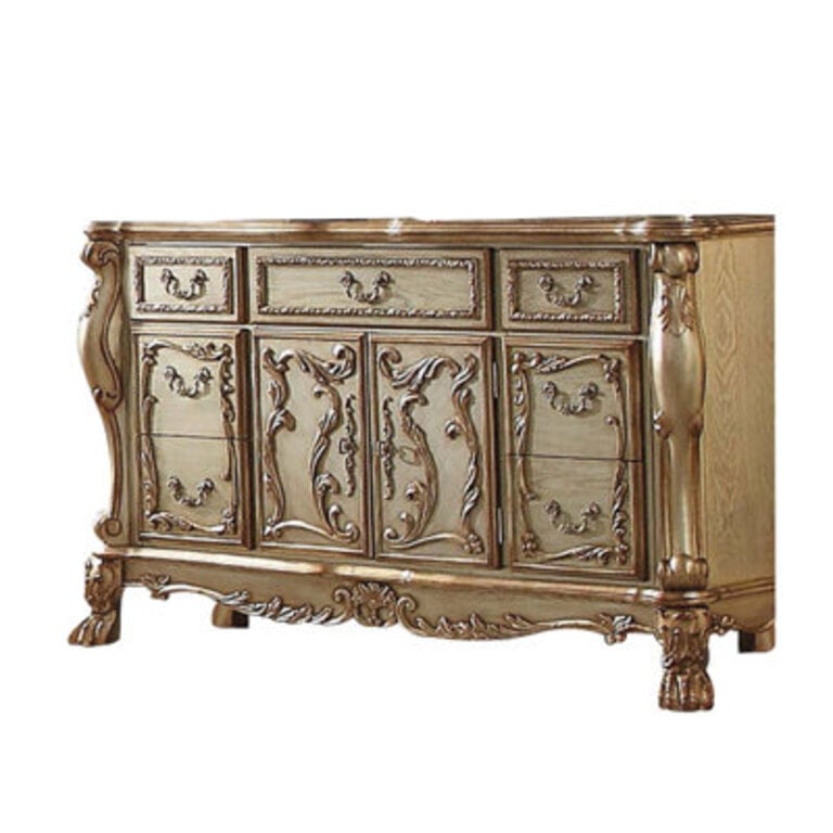 Andrais 7 Drawer 66" W Solid Wood Combo Dresser Color: Gold Patina/Bone