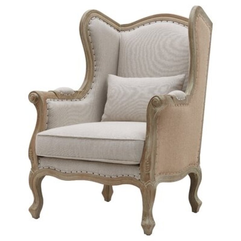 Lorinda 76.2Cm Wide Wingback Chair Upholstery Color: Light Sand, Leg Color: Brushed Smoke