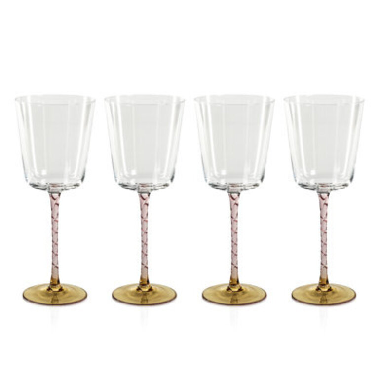 Everly Quinn Vicenta 13.53oz. Glass Red Wine Glass Stemware Set Color: Amber/Pink