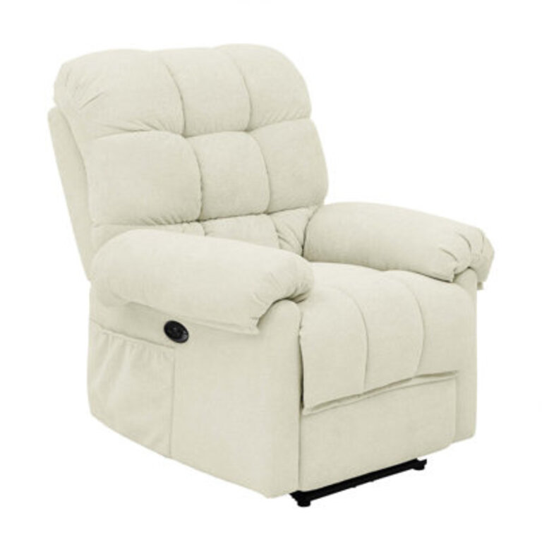 36.2" Wide Modern And Super Soft Overstuffed Power Standard Recliner With Wide Armrest Upholstery Color: Beige