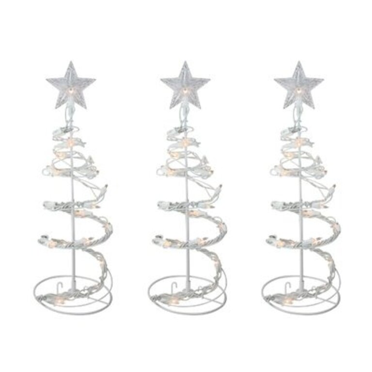 White Clear Lighted Spiral Cone Walkway Christmas Trees Outdoor Decor