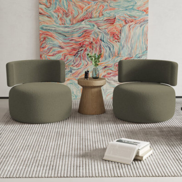 Extra Large Boucle Swivel Chair Fabric OR Leather Type: Green Polyester Blend