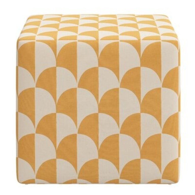 Era 21'' Wide Square Striped Cube Ottoman Fabric: Scallop Stone Gold Oga
