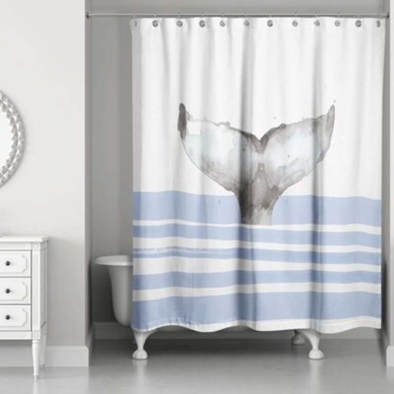 Whale Tail Stripes Blue  Shower Curtain Color: Blue