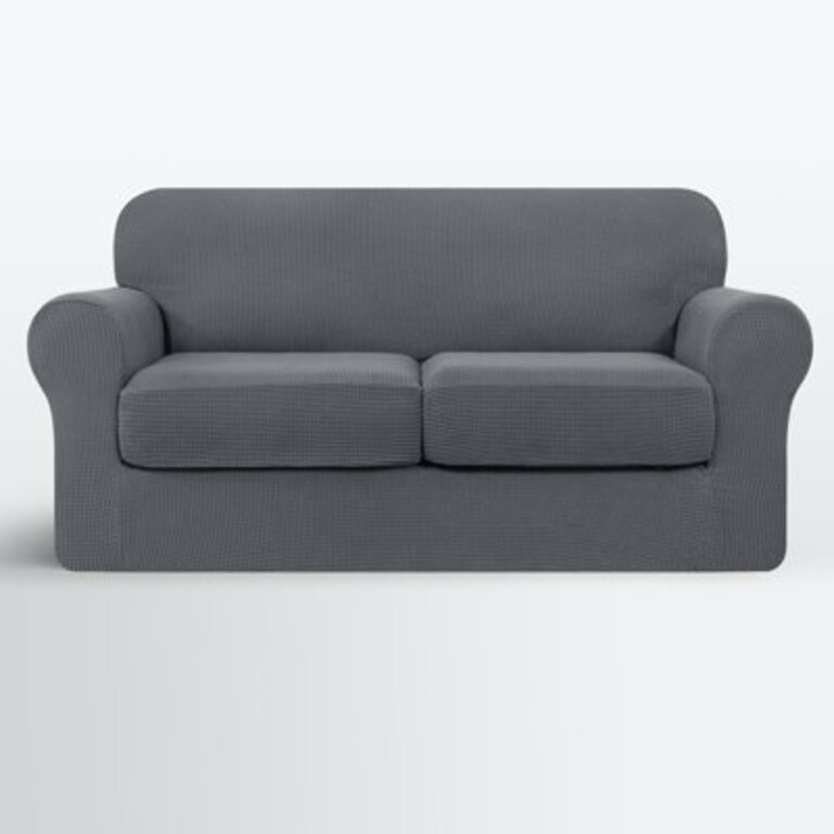 Pizarro Soft Stretch Separate Box Cushion Loveseat Slipcover Fabric: Light Gray