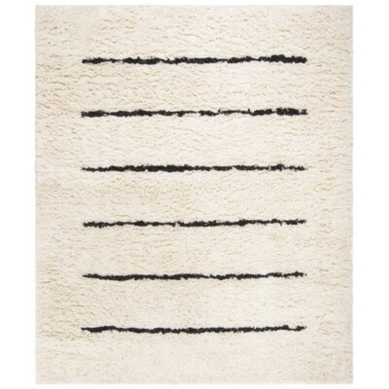 Baker Striped Hand Knotted Wool Ivory/Black Area Rug Rug Size: Rectangle 6' x 9'