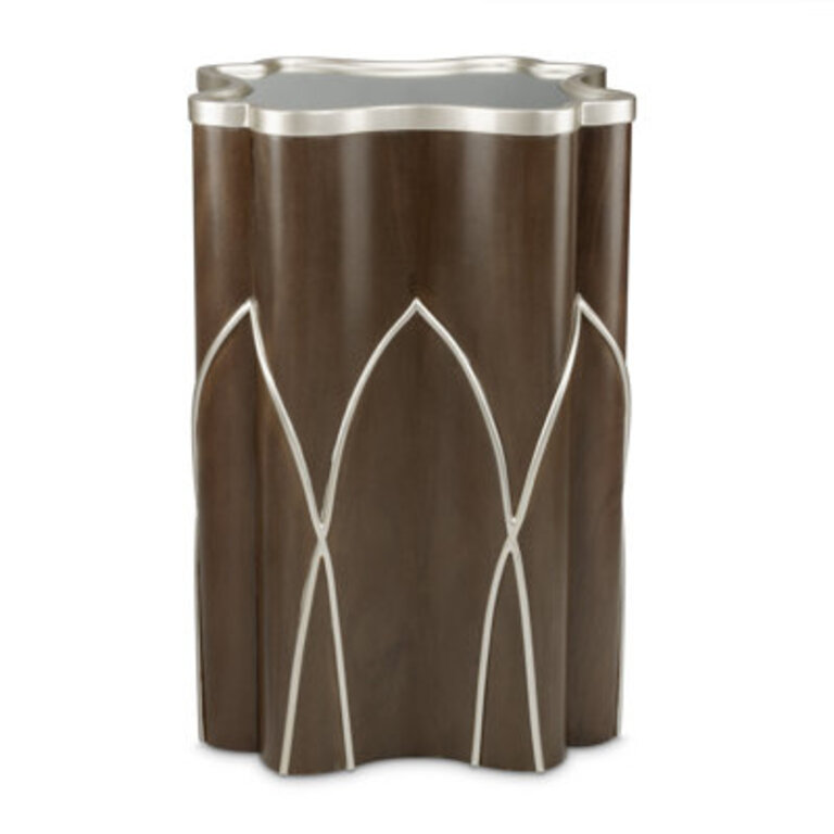 Villa Cherie Pedestal End Table Color: Chrome/Hazelnut