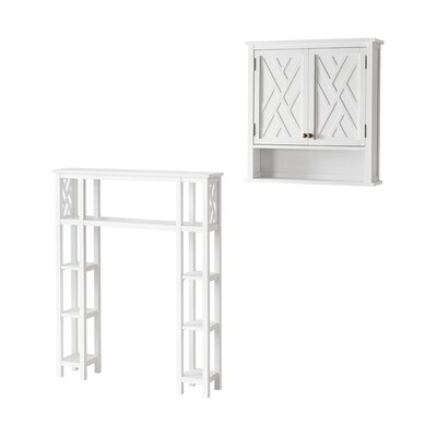 Lund Wooden Bath Set With 1 Over The Toilet Shelf And1 Wall Mounted Bath Shelf With Storage ...