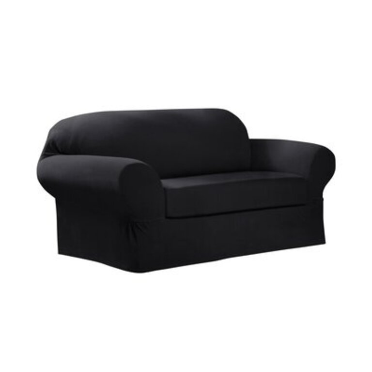 Separate Seat Box Cushion Loveseat Slipcover Upholstery: Black