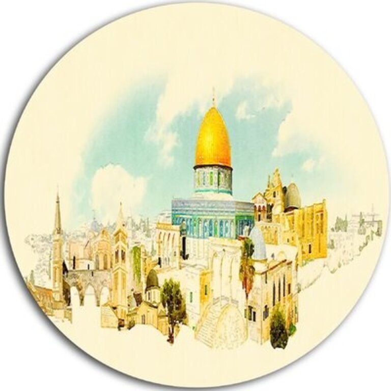 'Jerusalem Panoramic View' Painting Print on Metal Size: 38" H x 38" W x 1" D