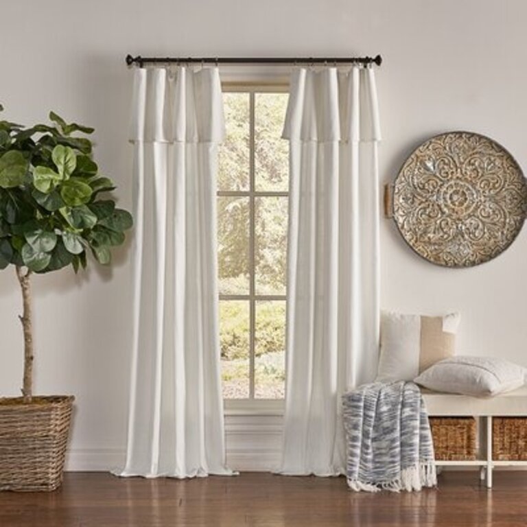 Destini Drop Cloth Light Filtering Ring Top Tab Farmhouse Curtain with Valance Size per Panel: 50" W x 84" L, Curtain Color: Off White