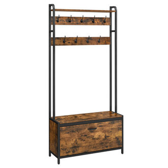 Hall Tree 33.4'' Wide with Bench and Shoe Storage Color: Rustic Brown/Black