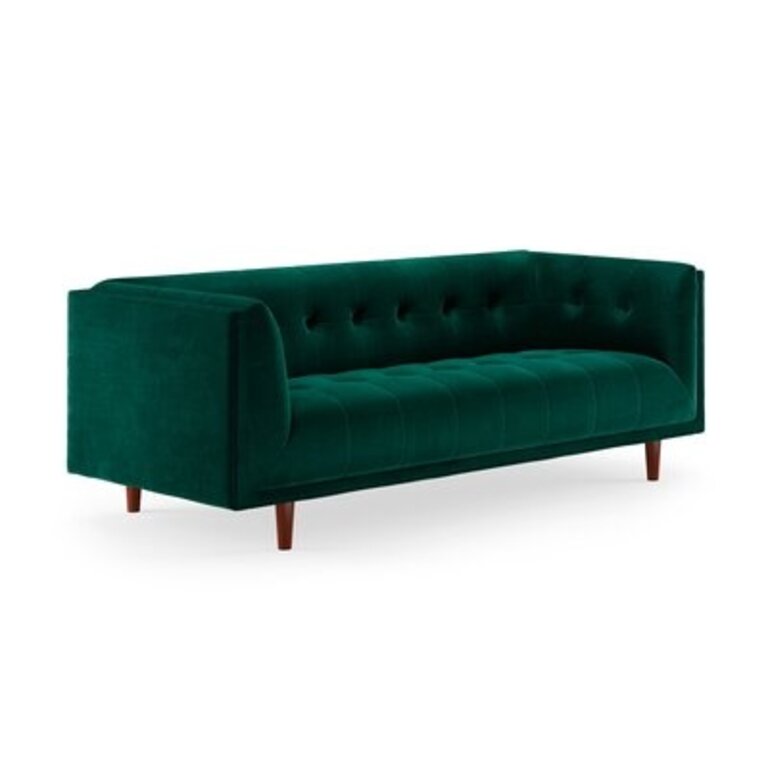 George 82" Velvet Tuxedo Arm Sofa Fabric: Emerald Green Velvet