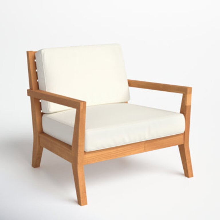 Carenen Outdoor Solid Teak Wood Wide Armchair with Cushions