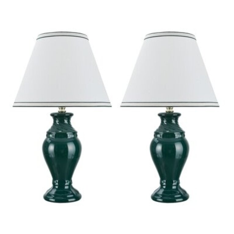 Tamworth Ceramic 19.5" Table Lamp Set Base Color: Green
