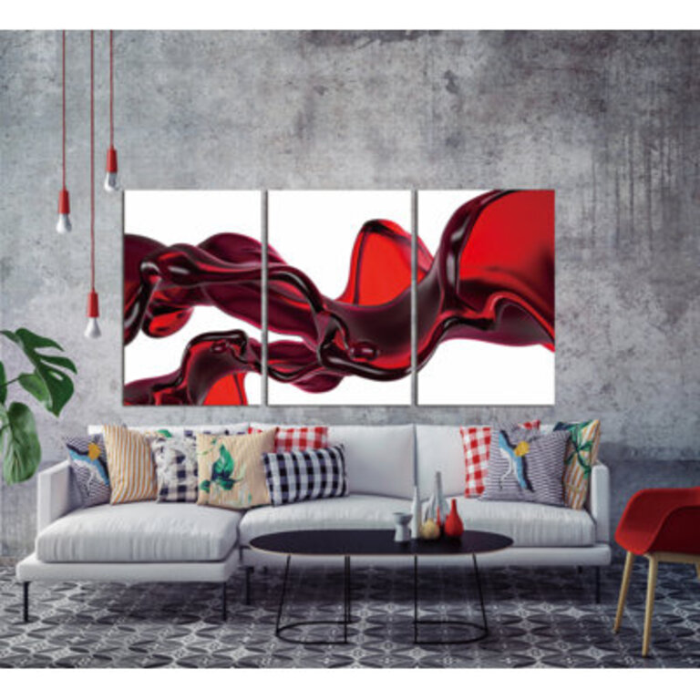 Home "Abstrat Liquid In Red" 3 Piece Acrylic Wall Art (36"H X 72"W)