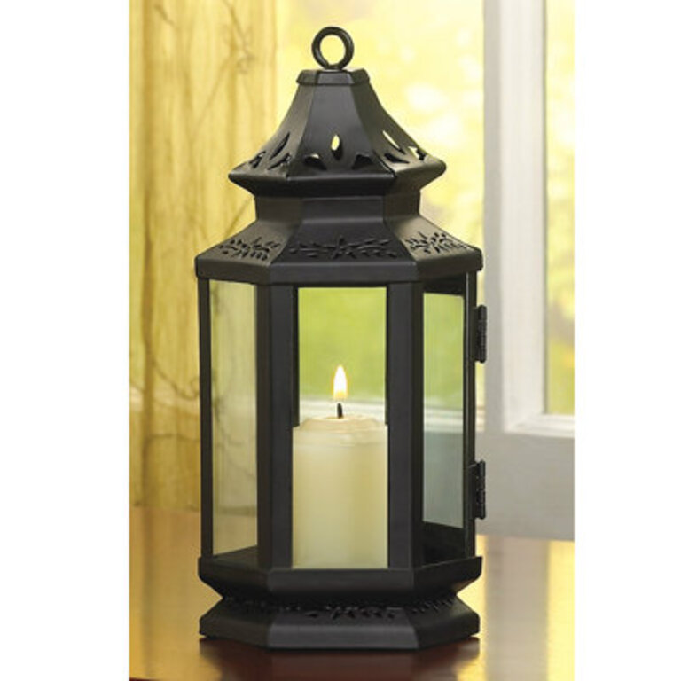 Victorian Style Black Candle Lantern - 8 inches Color: Black, Size: 8" H x 3.25" W x 3.75" D
