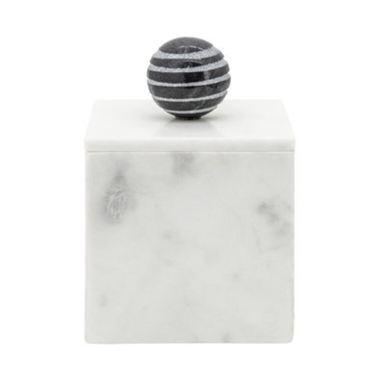 Neutral Modern Marble Storage Box with Decorative Orb Accent Size: 7" H x 5" W x 5" D