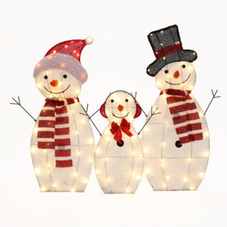 Snowman Family Trio Indoor and Outdoor Holiday Decoration with Lights