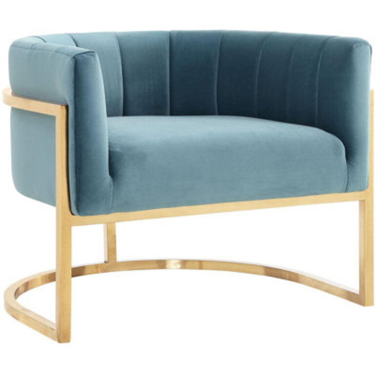 Berndina 30.7" W Tufted Velvet Barrel Chair Leg Color: Silver, Fabric: Sea Blue Velvet