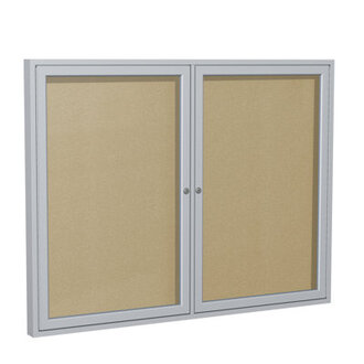 Ghent 2 Door Enclosed Vinyl Bulletin Board with Satin Frame Size: 3' H x 4' W, Frame Finish: Satin, Surface Color: Caramel