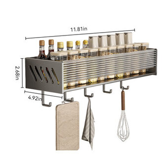 Kitchen Storage Rack - No-Drill Multi-Functional Spice Organizer Size: 2.67" H x 11.81" W x 4.92" D