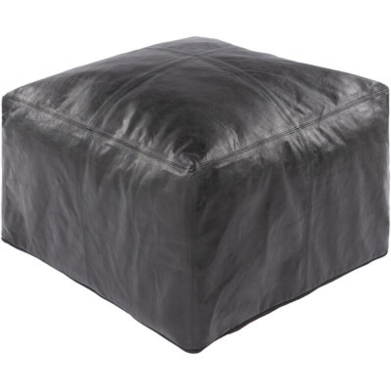 Emily 22" Wide Genuine Leather Square Pouf Ottoman