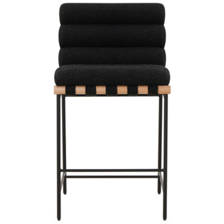 Macibella Channel Tufted Boucle Counter Stool Upholstery: Black