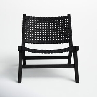 Denman Woven-Back Leather Side Chair Fabric: Black Genuine Leather