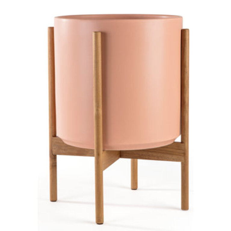 Riverside High-Fired Stoneware Pot Planter Color: Peachy Cotta/Teak, Size: 20.25" H x 17.5" W x 17.5" D