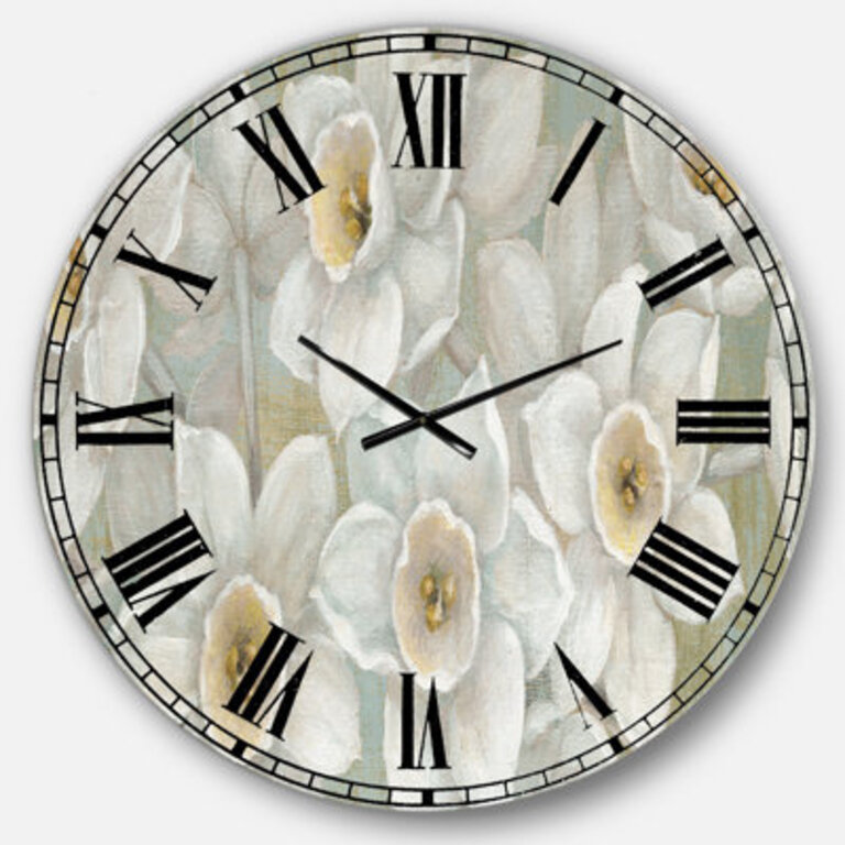 Pure Pastel White flowers - Traditional wall clock Size: Oversized