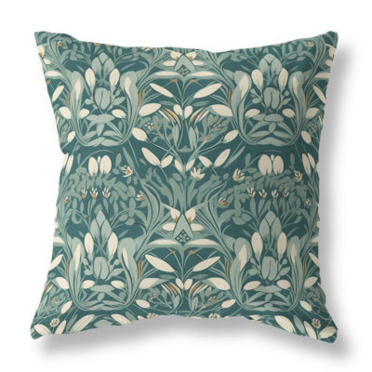 Petal Mirage Broadcloth Throw Pillow Blown and Closed Color: Green/White, Size: 18"H x 18"W