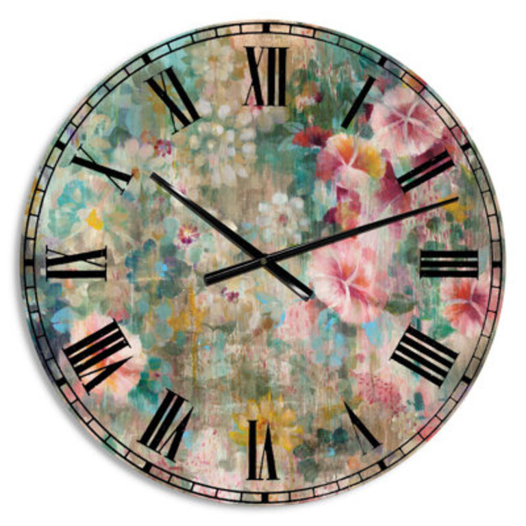 Swigart Oversized Farmhouse Flower Shower III Wall Clock Size: Small
