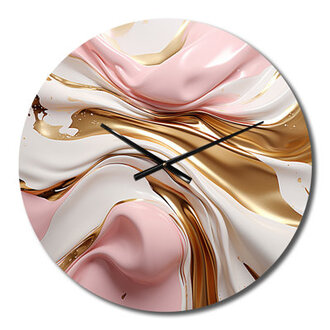 Pink And Gold Liquid Glam Wave III Metal Wall Clock Size: Small