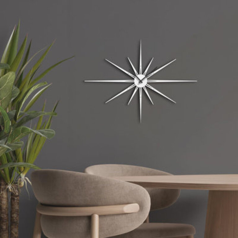 Large Metal Wall Clock 11 Pointed Star Wall Sculpture Silent Hangings Home Decor Living Room Color: White, Size: 30" W x 30" H