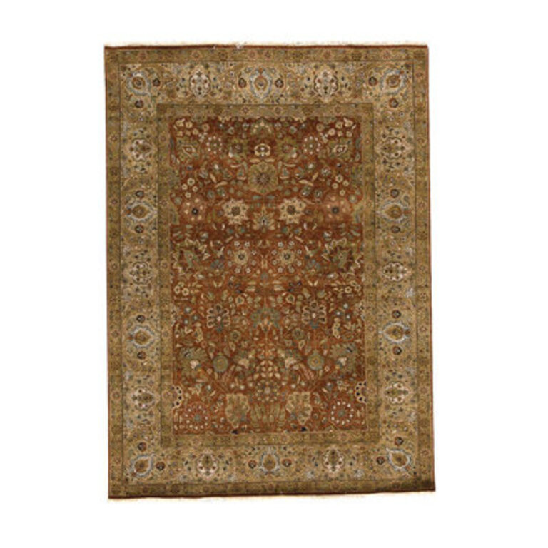 Rectangle Oriental Handmade Hand-Knotted Wool Area Rug in Rust/Beige/Brown