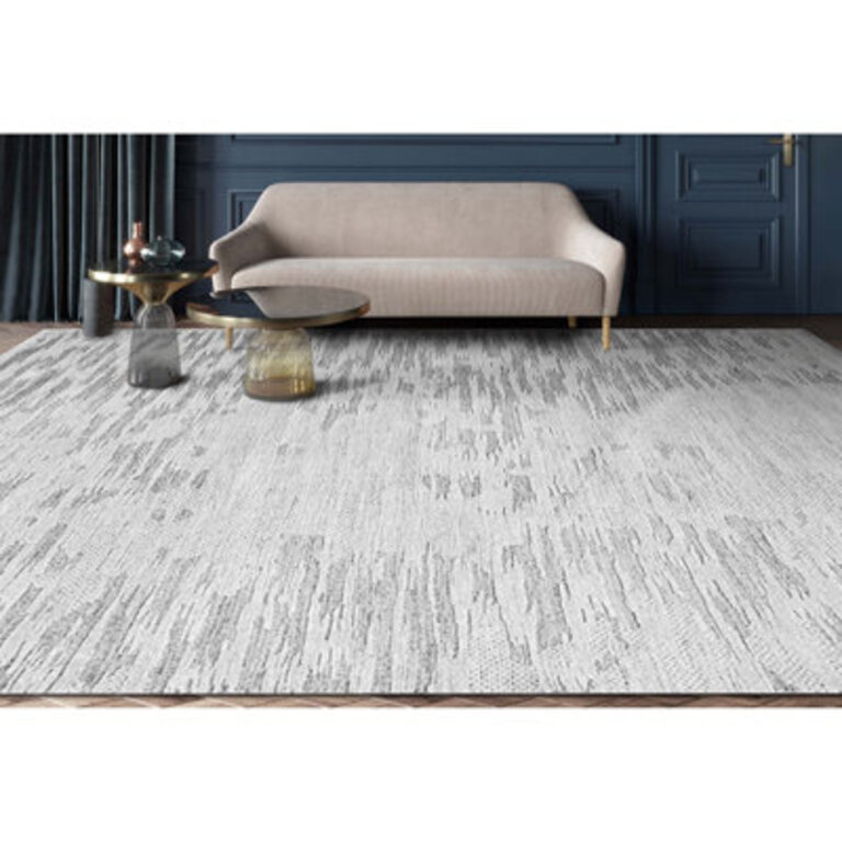 Handcrafted White And Gray Luxury Area Rug Rug Size: Rectangle 9' x 12'