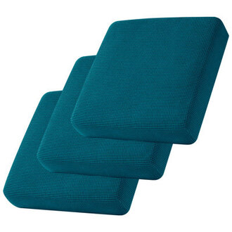 Astoria Textured Grid Soft Stretchy Individual Box Cushion Sofa Slipcover Upholstery Color: Turquoise Polyester Blend