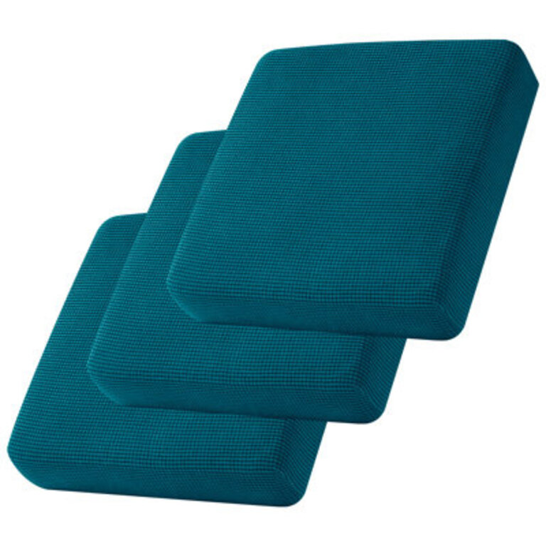 Astoria Textured Grid Soft Stretchy Individual Box Cushion Sofa Slipcover Upholstery Color: Turquoise Polyester Blend