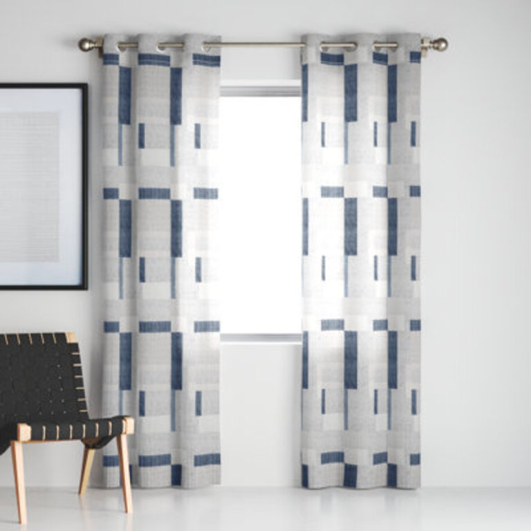 Kitson Blockade Geometric Blocks Semi-Sheer Grommet Curtain Panel Size per Panel: 40" W x 84" L