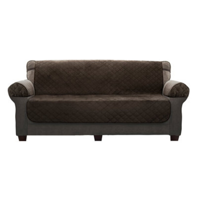 Waterproof Plush Box Cushion Sofa Slipcover Fabric: Chocolate/Brown Polyester